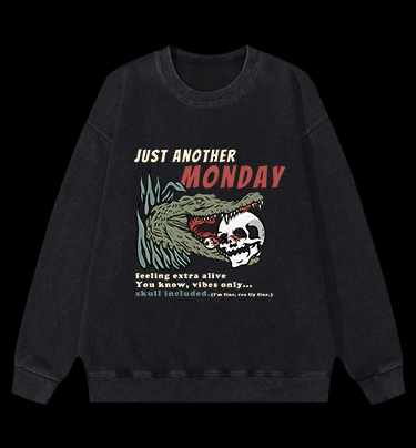 Crocodile's Monday Vibe Vintage Washed 100% Cotton Sweatshirt