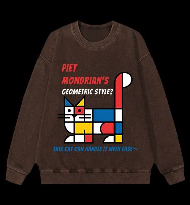 Cat's Mondrian Style Vintage Washed 100% Cotton Sweatshirt