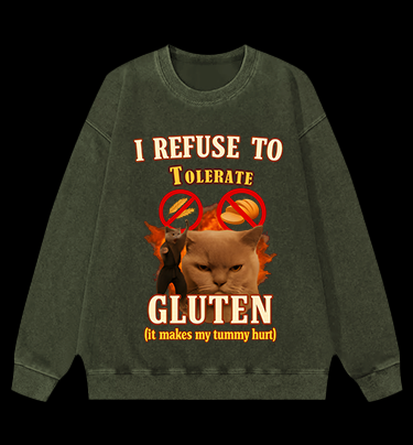 Cat Hates Gluten Vintage Washed 100% Cotton Sweatshirt