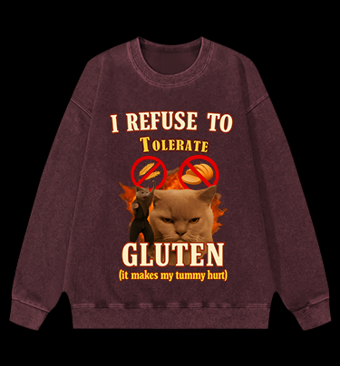 Cat Hates Gluten Vintage Washed 100% Cotton Sweatshirt