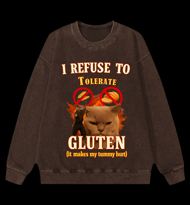 Cat Hates Gluten Vintage Washed 100% Cotton Sweatshirt