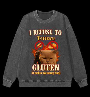 Cat Hates Gluten Vintage Washed 100% Cotton Sweatshirt