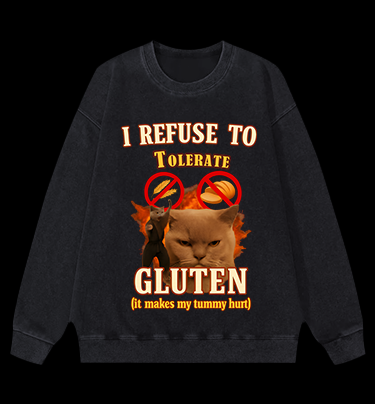 Cat Hates Gluten Vintage Washed 100% Cotton Sweatshirt