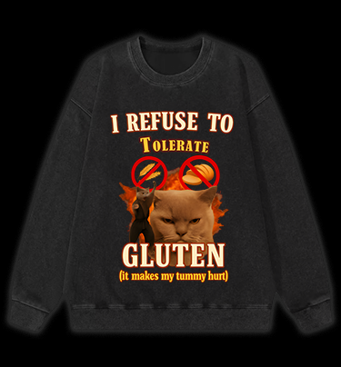 Cat Hates Gluten Vintage Washed 100% Cotton Sweatshirt