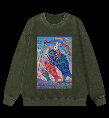 Magic Rabbit Vibe Vintage Washed 100% Cotton Sweatshirt
