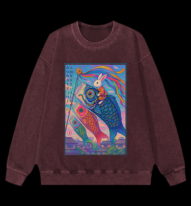 Magic Rabbit Vibe Vintage Washed 100% Cotton Sweatshirt