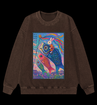 Magic Rabbit Vibe Vintage Washed 100% Cotton Sweatshirt