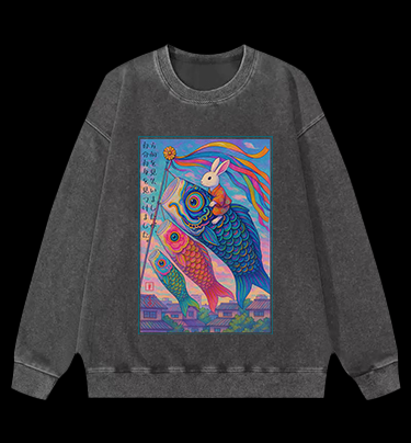 Magic Rabbit Vibe Vintage Washed 100% Cotton Sweatshirt