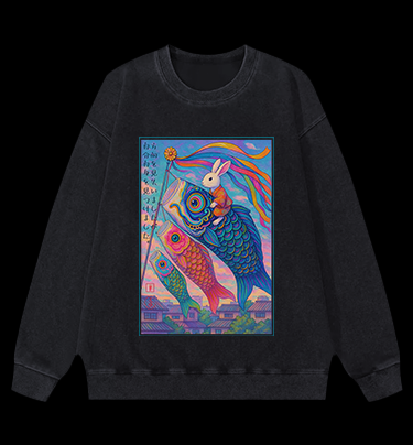 Magic Rabbit Vibe Vintage Washed 100% Cotton Sweatshirt
