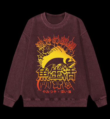 Fish's Deep Sea Style Vintage Washed 100% Cotton Sweatshirt