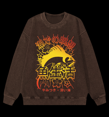 Fish's Deep Sea Style Vintage Washed 100% Cotton Sweatshirt