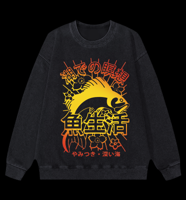 Fish's Deep Sea Style Vintage Washed 100% Cotton Sweatshirt