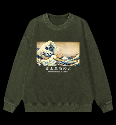 Dog's Wave Style Vintage Washed 100% Cotton Sweatshirt