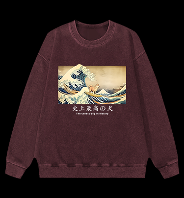 Dog's Wave Style Vintage Washed 100% Cotton Sweatshirt