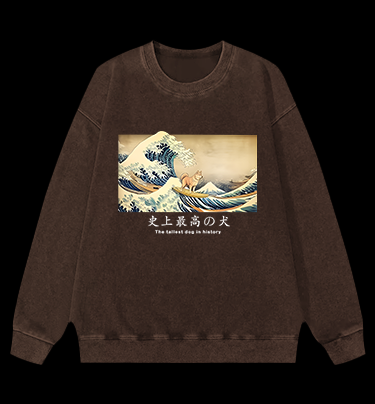 Dog's Wave Style Vintage Washed 100% Cotton Sweatshirt