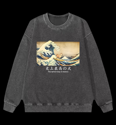 Dog's Wave Style Vintage Washed 100% Cotton Sweatshirt