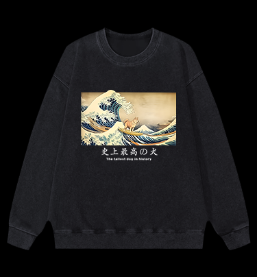 Dog's Wave Style Vintage Washed 100% Cotton Sweatshirt