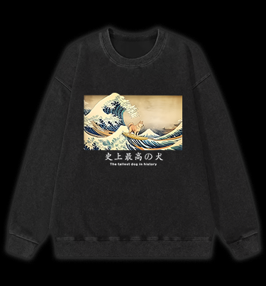 Dog's Wave Style Vintage Washed 100% Cotton Sweatshirt