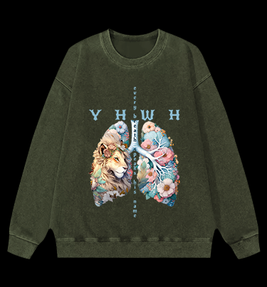 Lion's Faith Style Vintage Washed 100% Cotton Sweatshirt