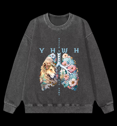 Lion's Faith Style Vintage Washed 100% Cotton Sweatshirt