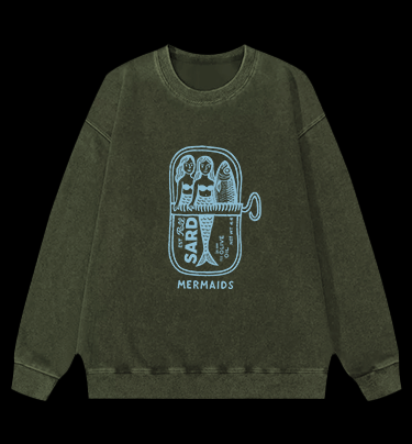 Fishy Mermaid Style Vintage Washed 100% Cotton Sweatshirt