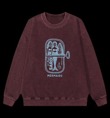 Fishy Mermaid Style Vintage Washed 100% Cotton Sweatshirt