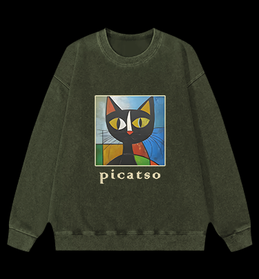 Picasso Cat Fun Vintage Washed 100% Cotton Sweatshirt