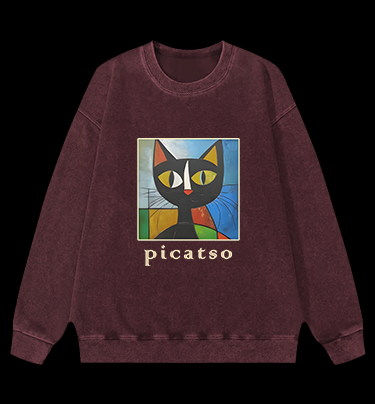 Picasso Cat Fun Vintage Washed 100% Cotton Sweatshirt