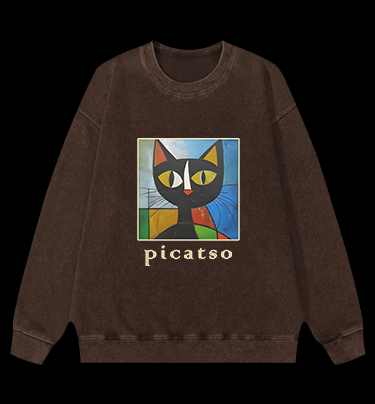 Picasso Cat Fun Vintage Washed 100% Cotton Sweatshirt