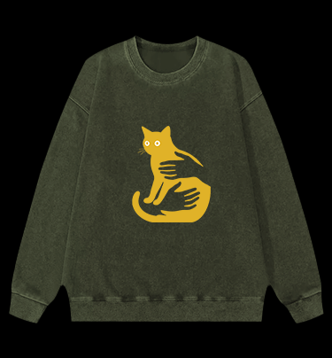 Hug Cat Fun Vintage Washed 100% Cotton Sweatshirt