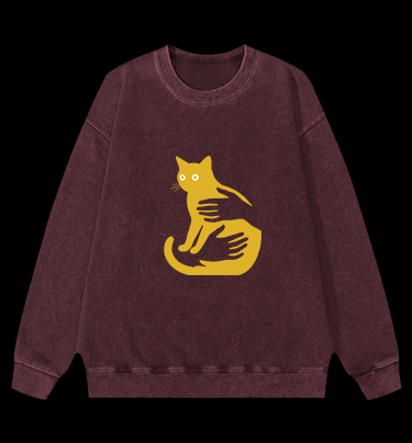 Hug Cat Fun Vintage Washed 100% Cotton Sweatshirt