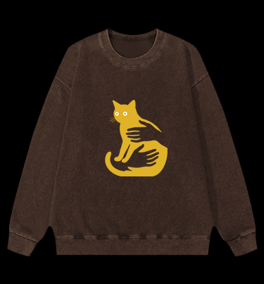 Hug Cat Fun Vintage Washed 100% Cotton Sweatshirt