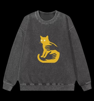 Hug Cat Fun Vintage Washed 100% Cotton Sweatshirt