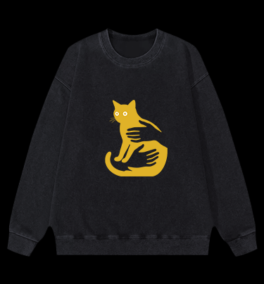 Hug Cat Fun Vintage Washed 100% Cotton Sweatshirt