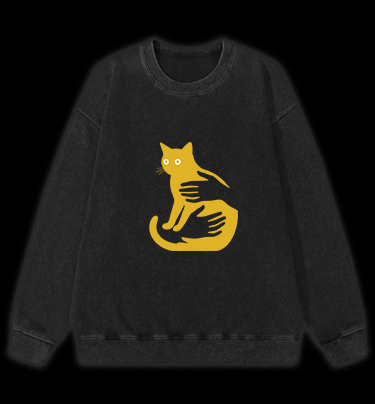 Hug Cat Fun Vintage Washed 100% Cotton Sweatshirt