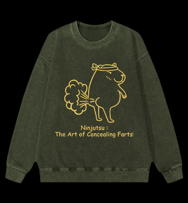 Capybara's Fart Style Vintage Washed 100% Cotton Sweatshirt