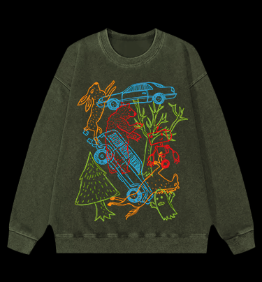Forest Animals Vintage Washed 100% Cotton Sweatshirt