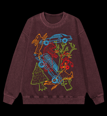 Forest Animals Vintage Washed 100% Cotton Sweatshirt
