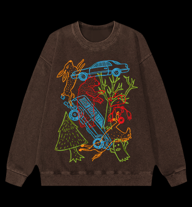 Forest Animals Vintage Washed 100% Cotton Sweatshirt