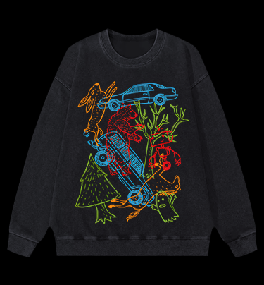 Forest Animals Vintage Washed 100% Cotton Sweatshirt