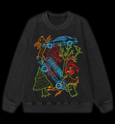 Forest Animals Vintage Washed 100% Cotton Sweatshirt
