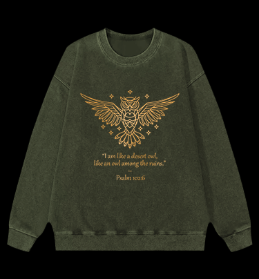 Owl's Bible Style Vintage Washed 100% Cotton Sweatshirt