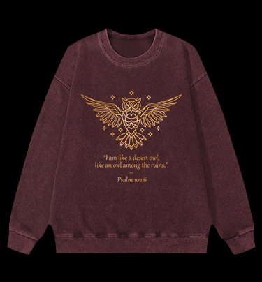 Owl's Bible Style Vintage Washed 100% Cotton Sweatshirt