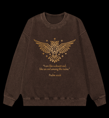 Owl's Bible Style Vintage Washed 100% Cotton Sweatshirt