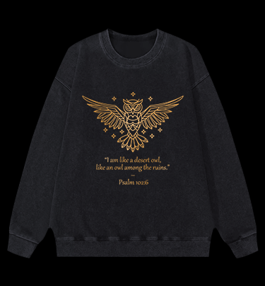 Owl's Bible Style Vintage Washed 100% Cotton Sweatshirt