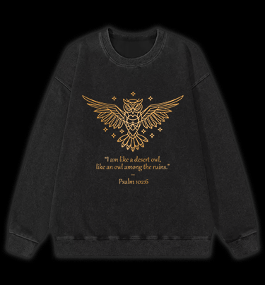 Owl's Bible Style Vintage Washed 100% Cotton Sweatshirt