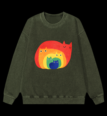 Cat's Rainbow Style Vintage Washed 100% Cotton Sweatshirt