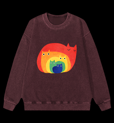 Cat's Rainbow Style Vintage Washed 100% Cotton Sweatshirt