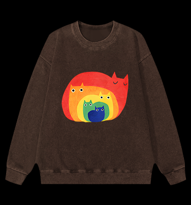 Cat's Rainbow Style Vintage Washed 100% Cotton Sweatshirt