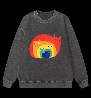 Cat's Rainbow Style Vintage Washed 100% Cotton Sweatshirt